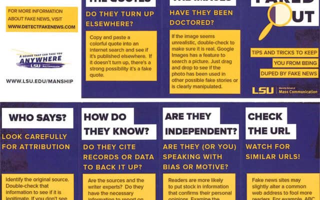 A card featuring information on how to detect fake news.